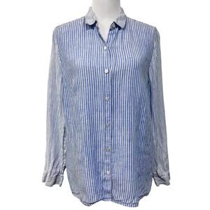J. Jill Blue Linen Cotton Button Down Shirt Medium Blue Relaxed Coastal Chic